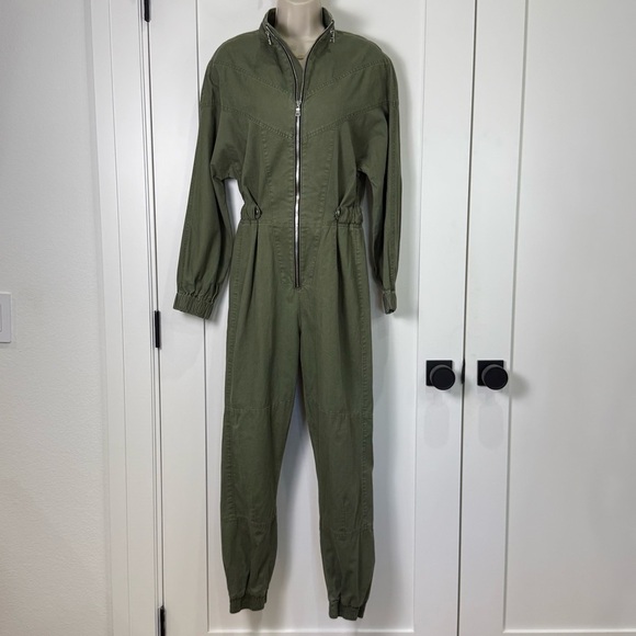 RTA Halima Jumpsuit Utility Zip Front Long Sleeve Tomboy Green Small New Cargo - Picture 6 of 13